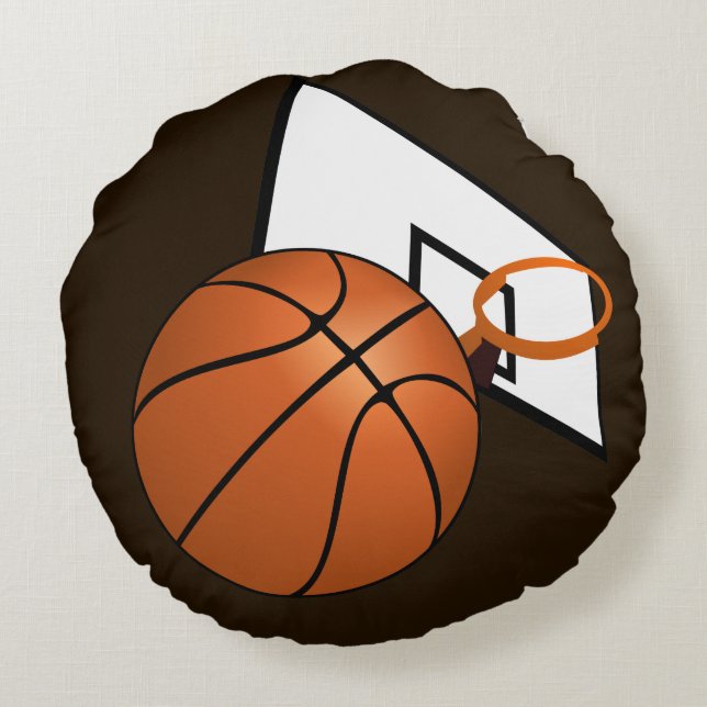Almofada Redonda Aro de Basquete e Esportes com Bola (Verso)