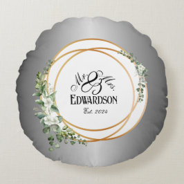 Almofada Redonda Aromáticos Anéis Dourados e Florais de Aniversário