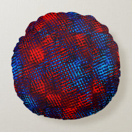 Almofada Redonda Arranhões vermelhos e azuis cruzados em quadrados
