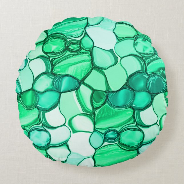 Almofada Redonda Arredondar como pedras em tons de verde claro para (Frente)