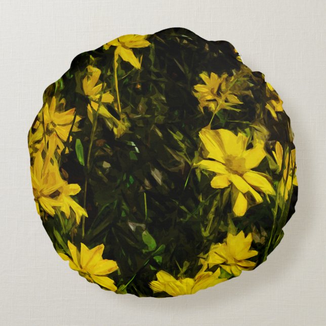 Almofada Redonda Arrofiraf Balsamroot Yellow Wilflower Abstrato (Verso)