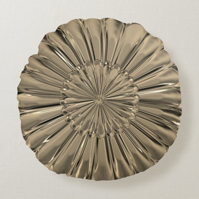 Almofada Redonda Art deco dourado concha com ventilador flor design (Frente)