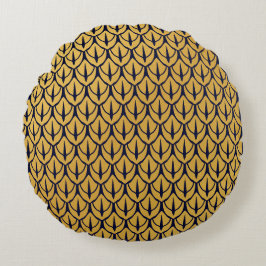 Almofada Redonda Art Deco Dragon Scales - Blue and Gold Scales