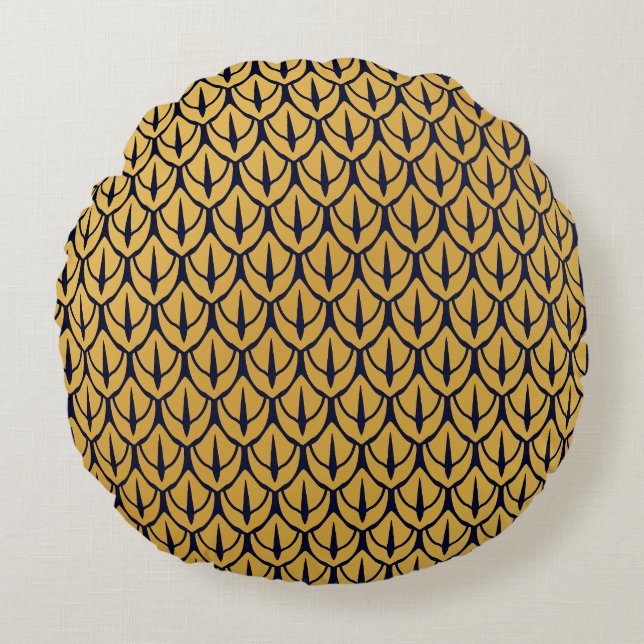 Almofada Redonda Art Deco Dragon Scales - Blue and Gold Scales (Frente)