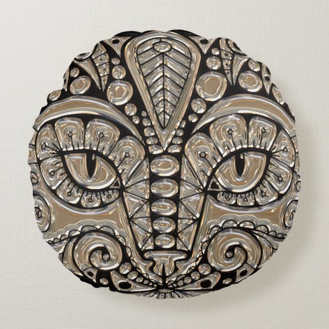 Almofada Redonda Art deco gold e black Egypt style cat (Frente)