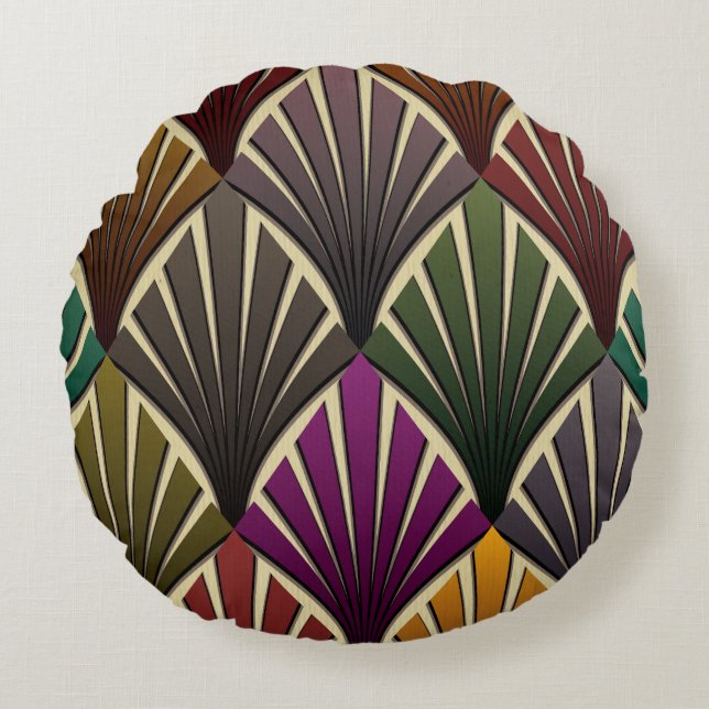 Almofada Redonda art deco,nouveau,hunter verde,marinho azul,amarelo (Frente)