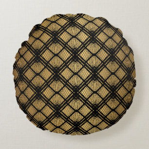 Almofada Redonda Art Deco Pattern. Serralheiro preto sem costura e