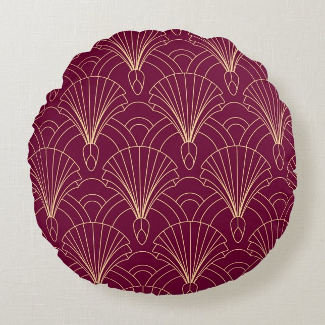 Almofada Redonda Art Deco pattern with gold geometric fan motifs  (Frente)