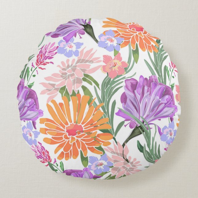 Almofada Redonda Art floral seamless pattern. Morning glory,ipomoea (Frente)