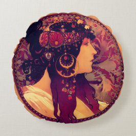 Almofada Redonda Art nouveau Alphonse Mucha Donna Orechini elegant