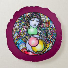 Almofada Redonda Art Nouveau Angel On Stained Glass