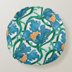 Almofada Redonda Art Nouveau Floral Majolica Pattern