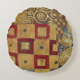 Almofada Redonda Art Nouveau Klimt - Ouro, Vermelho, Ouro Antigo, P
