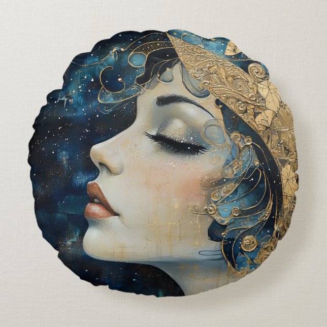 Almofada Redonda Art Nouveau Mulher (Frente)