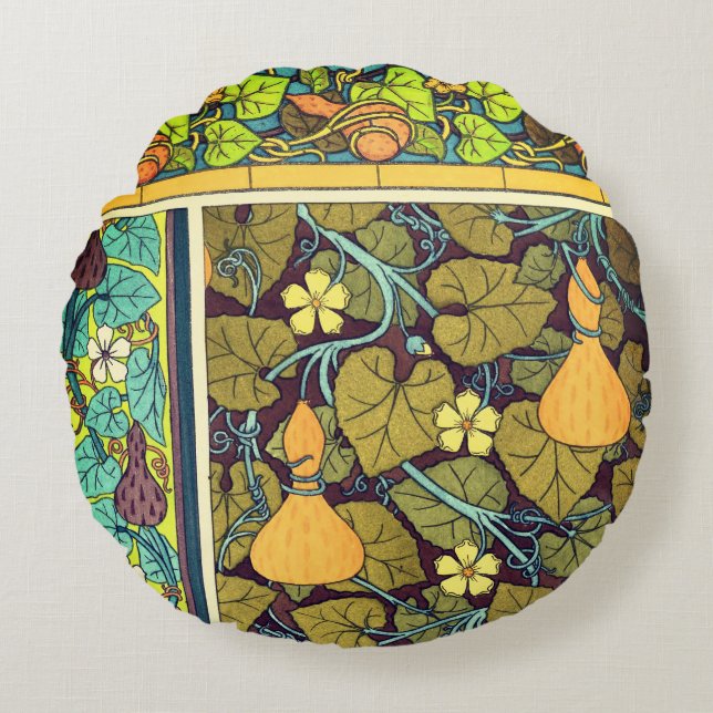Almofada Redonda Art nouveau outono, abóbora-abóbora (Frente)