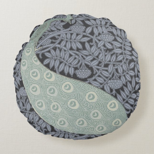 Almofada Redonda Art Nouveau Peacock Classic Vintage Bird (Frente)