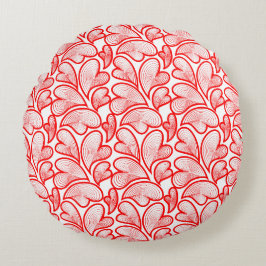Almofada Redonda Art Nouveau Red Hearts Foliage