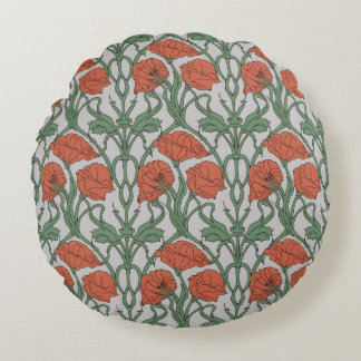 Almofada Redonda Art Nouveau Red Poppy Floral Print