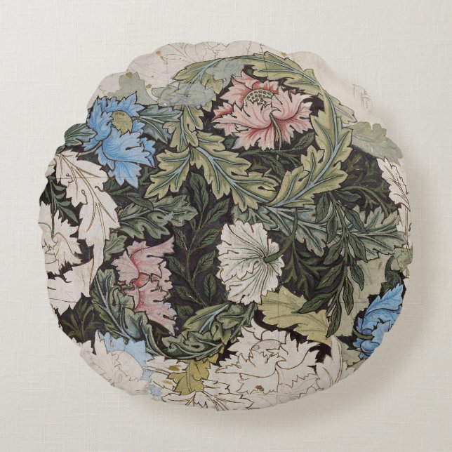 Almofada Redonda Art nouveau william morris desenho de padrão flora (Frente)
