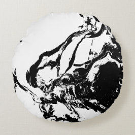 Almofada Redonda Arte acidental de Abstrato preto e branco