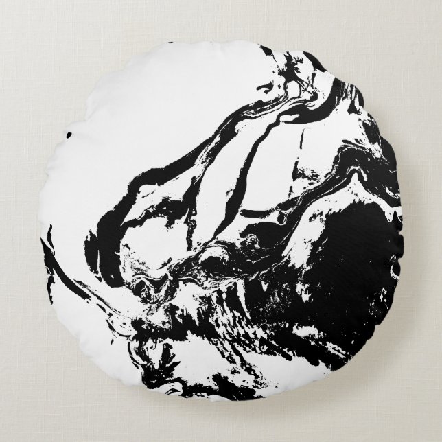 Almofada Redonda Arte acidental de Abstrato preto e branco (Frente)