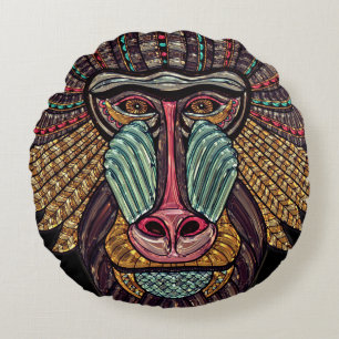 Almofada Redonda Arte africana de mosaico animal de vidro retido
