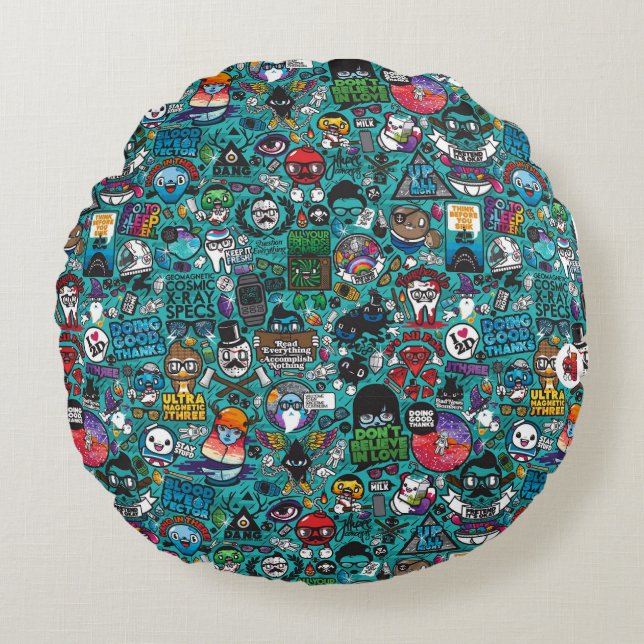 Almofada Redonda Arte Colorida Grafite, (Frente)