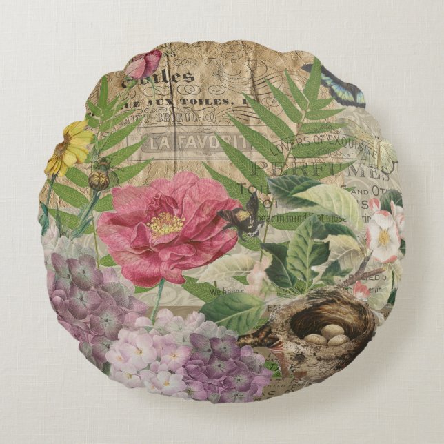Almofada Redonda Arte da Flor Floral do Ninho Floral (Frente)