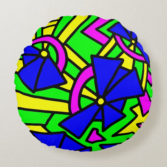 Almofada Redonda Arte de Arroz Azul Flores (Frente)