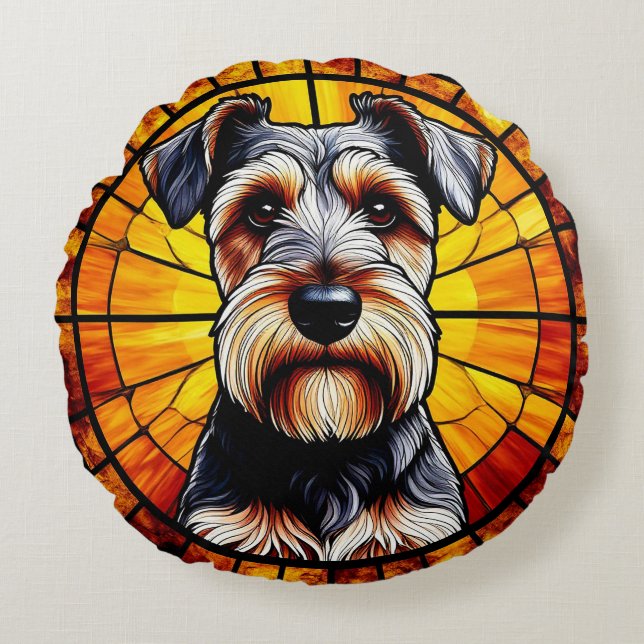 Almofada Redonda Arte de Cães da Raça Terrier (Frente)