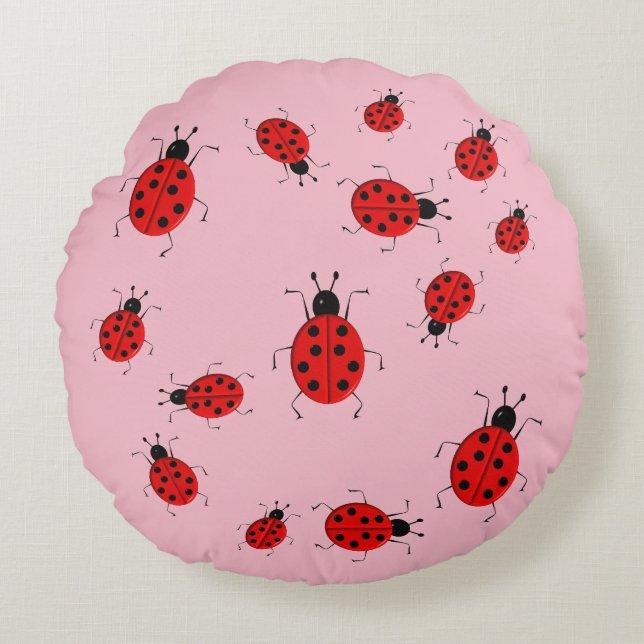 Almofada Redonda Arte de clipe de ladybugs colorido (Frente)