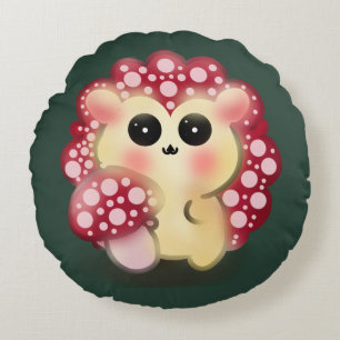 Almofada Redonda Arte de Cogumelo Vermelho Kawaii Fofinhoouriço