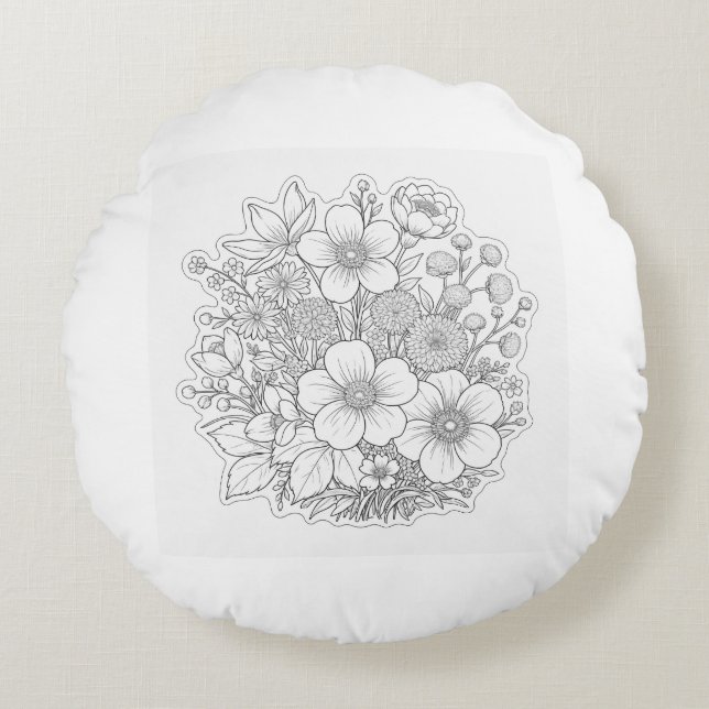 Almofada Redonda arte de design floral (Frente)