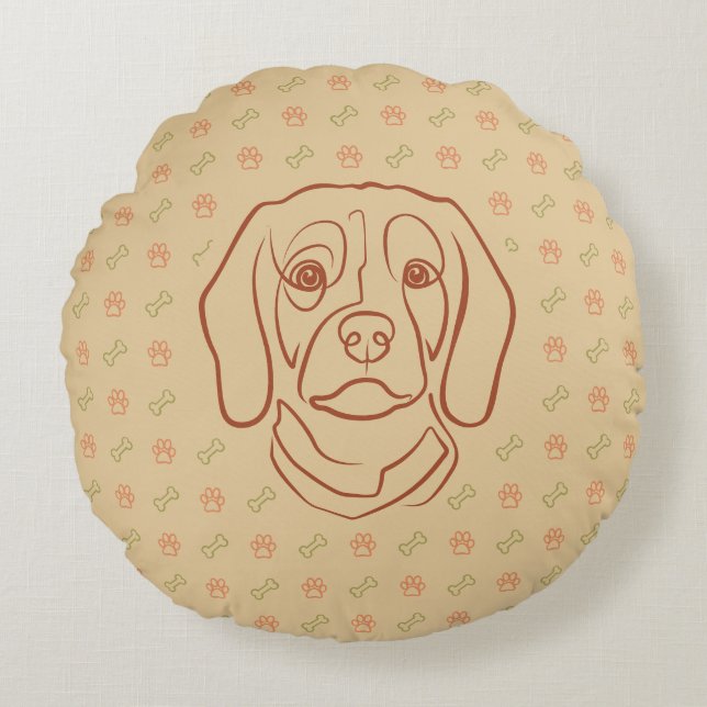 Almofada Redonda Arte de Linha Beagle, Elegância com Atitude (Frente)