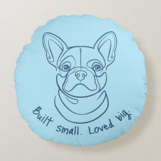 Almofada Redonda Arte de linha de Bulldog Francês. Construído Peque