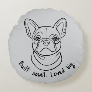 Almofada Redonda Arte de Linha do Bulldog Francês. Construído Peque