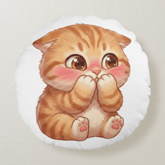 Almofada Redonda Arte de Parede em Tela de Gatinho Laranja Tímido e