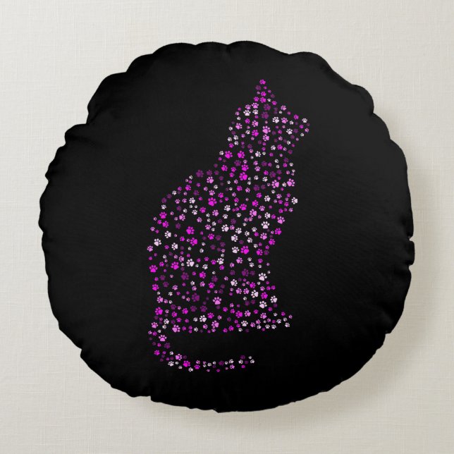 Almofada Redonda Arte de Pegada Felina (Frente)