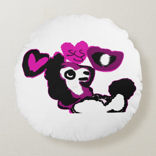 Almofada Redonda Arte de poodle roxo (Frente)