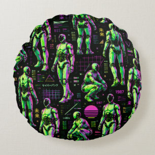Almofada Redonda Arte de Robô Humanoide Futurista Android de Ficç