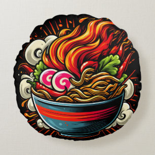 Almofada Redonda Arte de Rua de Ramen Japonês Apimentado