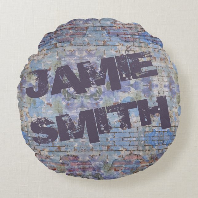 Almofada Redonda Arte de Wall Street, Grafite Colorida (Frente)