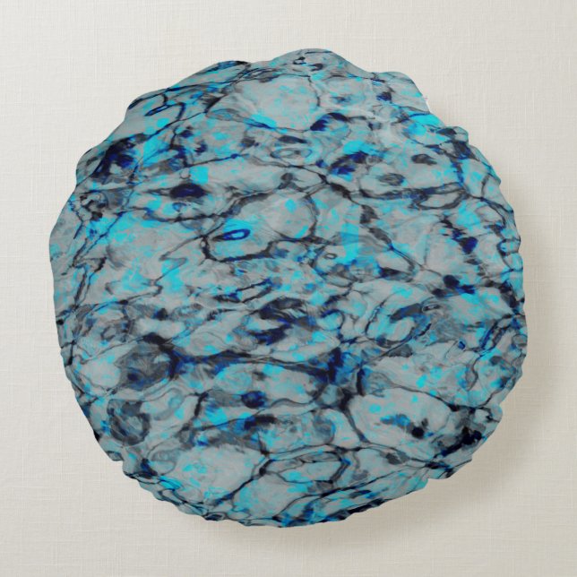 Almofada Redonda Arte digital legal e moderna da aquarela azul (Verso)
