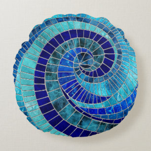 Almofada Redonda Arte do mosaico da Onda Oceânica