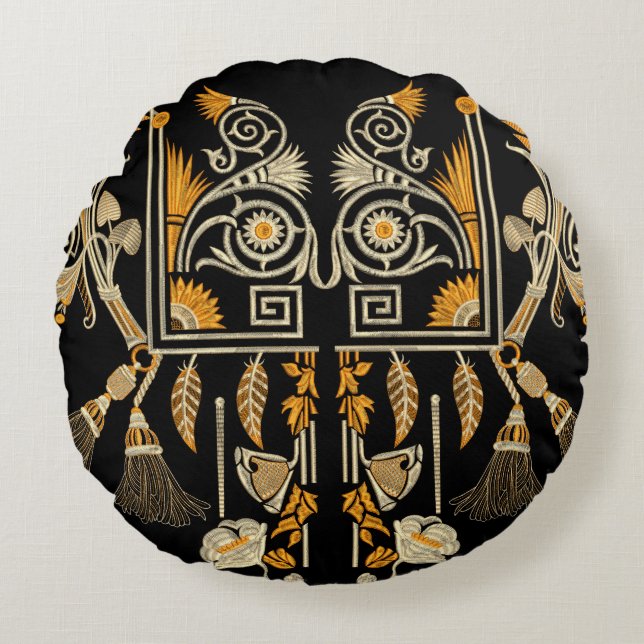 Almofada Redonda Arte egípcia tradicional fronteira dourada crie mã (Frente)