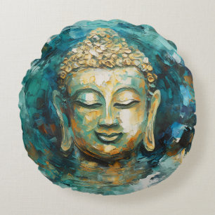 Almofada Redonda Arte Espiritual Tranquilo Buda Aura