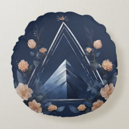 Almofada Redonda arte floral azul turquesa meia-noite com IA
