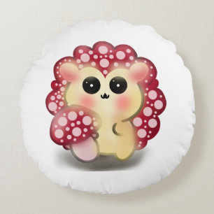 Almofada Redonda Arte Fofo de Cogumelo Vermelho Kawaiiouriço-cachei