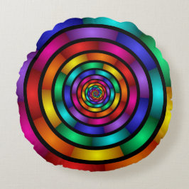 Almofada Redonda Arte Fractal Arredondada e Psicodélica Colorida Mo