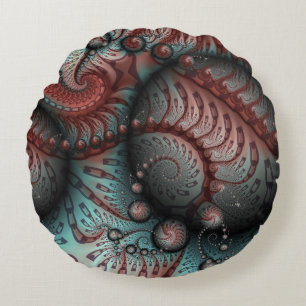Almofada Redonda Arte fractal de fantasia vívida abstrata marrom az